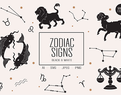 Black and White Zodiac Signs on Creative Market
