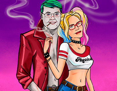 Portrait of a couple like the Joker and Harley Quinn