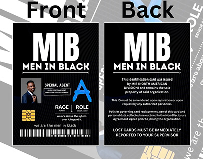 Editable MIB Men In Black ID Card Personalized Agent