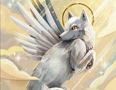 Wolf Angel - Personalized Pet Portrait Commission Art