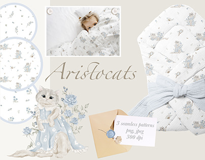 Watercolor pattern for kids "Aristocats"