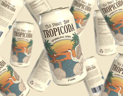 Tropical Cola Soft Drink Can Label Design Template