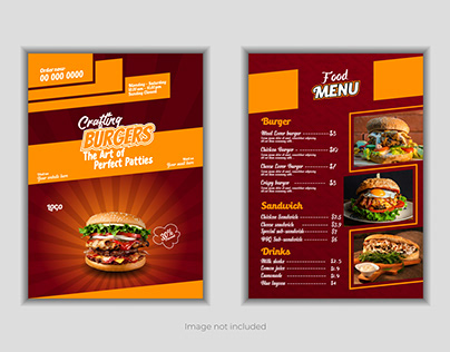 Two sided food menu design for fast food restaurant