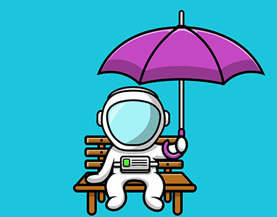 Cute Astronaut Sitting With Holding Umbrella