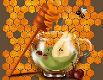 Collection of honey tea. Illustration for packaging