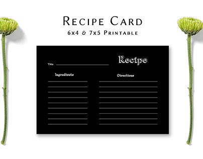Free Dark Minimal Recipe Card Template