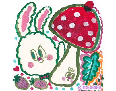 rabbit&mushroom illustration 토끼 일러스트 버섯 그림 그리기 by,미니모모