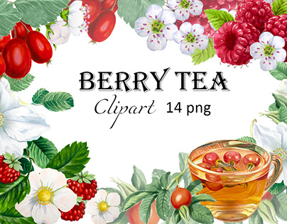 Berry tea watercolor clipart