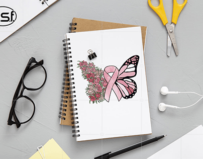 Pink Ribbon Butterfly Digital Design