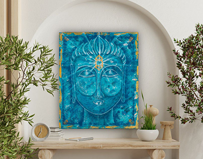 Buddah portrait acrylic painting, jpg print on canva