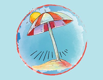 Watercolor Umbrella and Sun Illustration