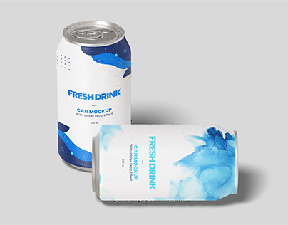 Soda Can with Water Drop Mockup