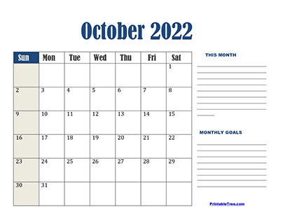 October 2022 Calendar Printable PDF