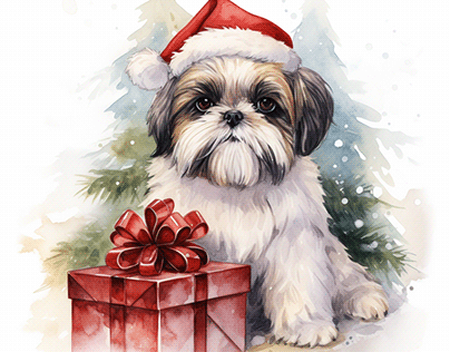 Shih Tzu dog wearing Santa Claus