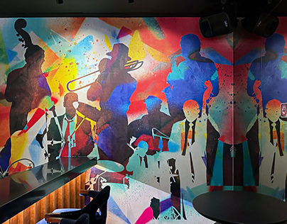 Wall murals for Jazz Club at the Sofitel Singapore.