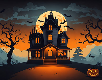 Halloween night landscape with moon background