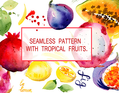 Seamless pattern with tropical fruits.