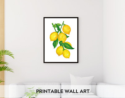 Watercolor yellow lemons - Printable Wall Art