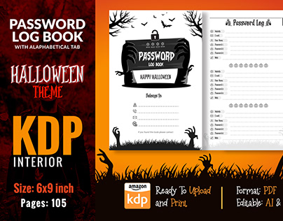 Password Log Book KDP Interior Halloween Theme with tab