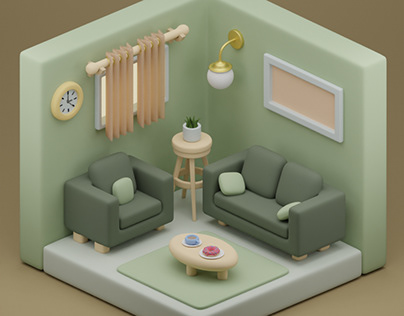 3D Isometric Living Room
