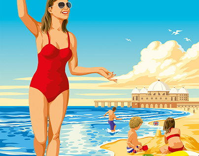 seaside retro travel poster