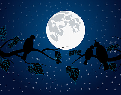 Landscape illustration moonlight night