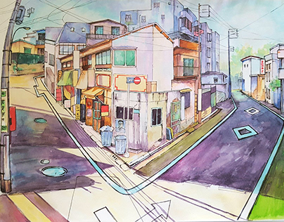 watercolor cityscape