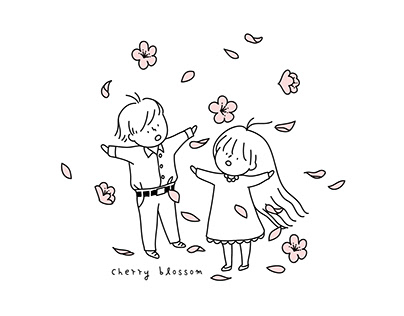 Couple and Flower-Cherry Blossoms