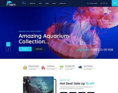 Gogrin - Aquarium Shop PSD Website landing page