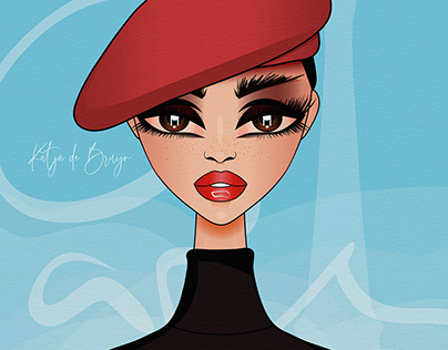 French Girl In Red Beret Vector Avatar Illustration