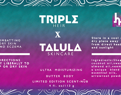 PRODUCT LABEL FOR TRIPPLE HEIR & TALULA SKINCARE