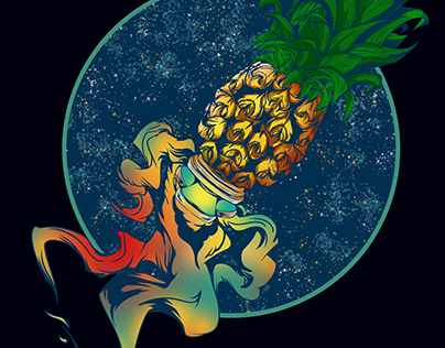 Pineapple Spaceship for t-shirt & apparel design