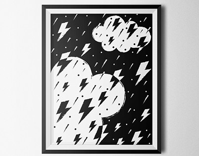 Lightning Bolts And Clouds Kids Room Illustration