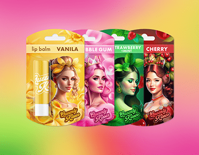Branding and packing design lip balms Queenly Kisses