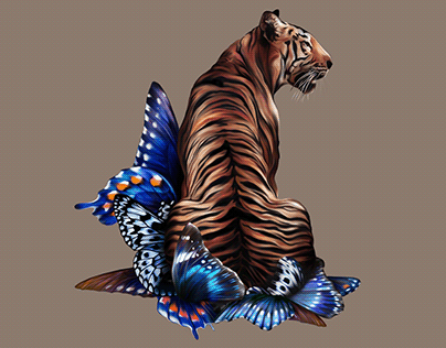 Tiger surrounded by butterfly wings | Illustration