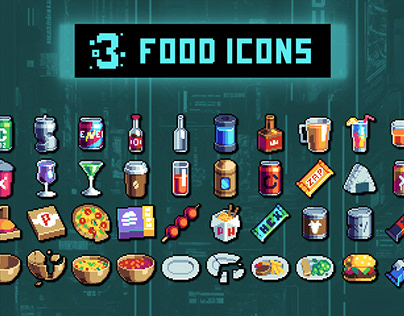 Street Food for Cyberpunk Pixel Art 32×32 Icons