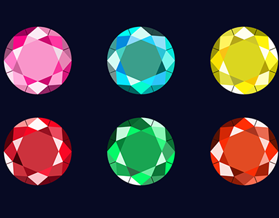 Set of gems: blue, green, pink, red, orange, yellow