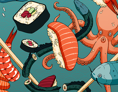 Illustrations commissioned by a japanese restaurant