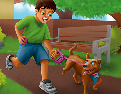 Children & Dog illustration