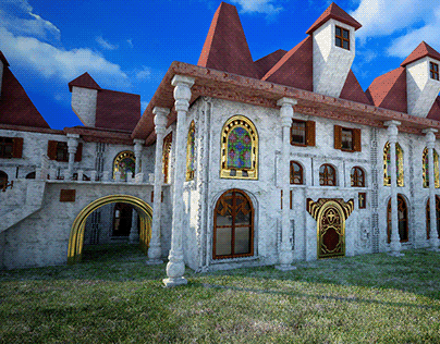 Old City Square Palace in Fantasy - Game Style .