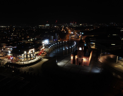 Cardiff Bay Drone Shot at night