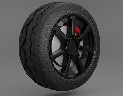 3D Tire with RIM Render and Text