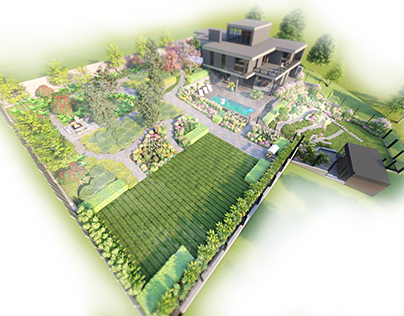 Визуализация ландшафтный дизайн современного сада