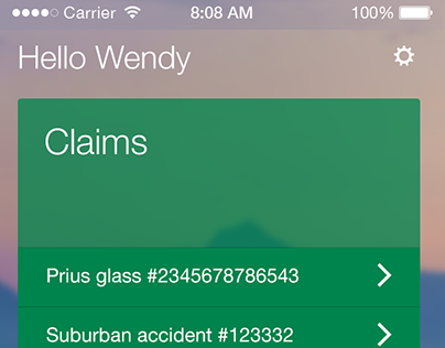 Claims Card on iOS App
