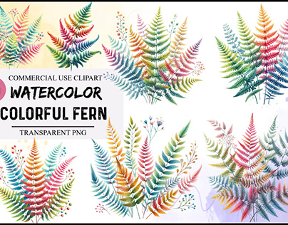 Watercolor colorful fern Clipart