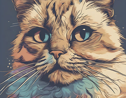 A cat cloudy face with a duo of digital bay colors