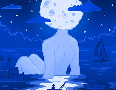 Moon Girl and Boat Friends - Procreate Illustration
