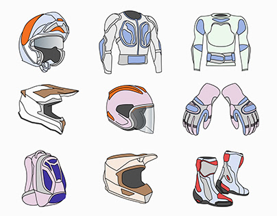 biker motorcycle equipments&outfit icons Illustration