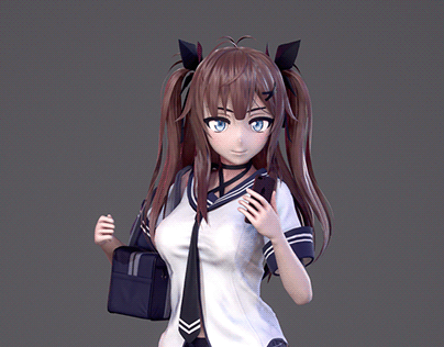 Anime styled schoolgirl character