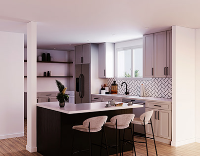 3D visualization of a bright kitchen